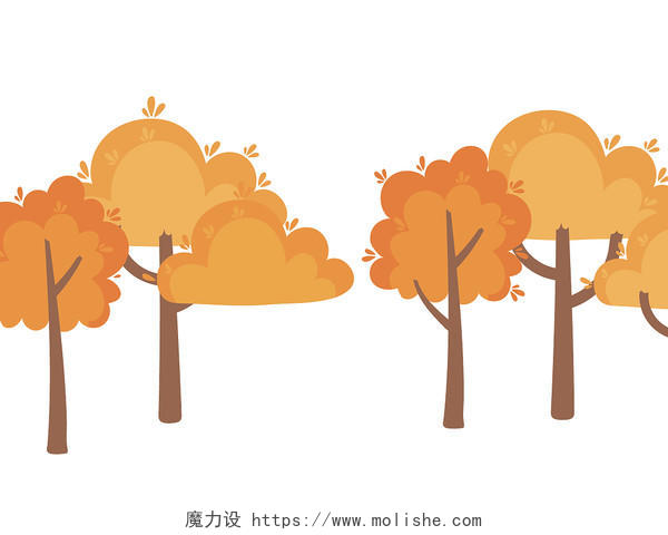 橙色手绘卡通树木树秋天秋季元素PNG素材